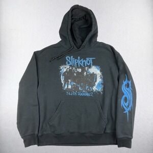 Slipknot Hoodie Mens Medium Black Blue Band Graphic Barcode Nonagram Pullover